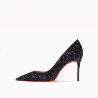 Pointed Toe 3 inches Stiletto Heels Sequins Classic Pumps - Thick Black