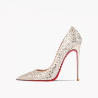 Pointed Toe 5 inches Stiletto Heels Sequins Classic Pumps - Thick Gold