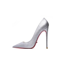 Pointed Toe 5 inches Stiletto Heels Sequins Classic Pumps - Silver