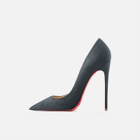 Pointed Toe 5 inches Stiletto Heels Suede Classic Office Wedding Pumps - Gray