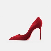Pointed Toe 4 inches Stiletto Heels Suede Classic Office Wedding Pumps - Red