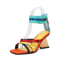 Strange Heels Peep Toe Ankle Straps Sandals with Back Zipper - Orange
