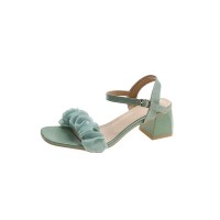 Square Chunky Heels Peep Toe Ankle Straps Sandals - Green