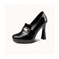 Round Toe Chunky Heels Classic Vintage Pumps - Black