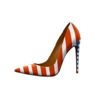 Patent Leather US Patriotic Flag Printed Pointed Toe Stiletto Heels - Red White Blue