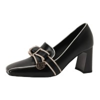 Square Toe Chunky Heels Slingback French Retro Pumps - Black