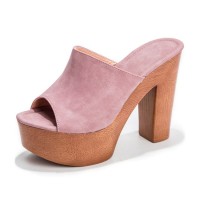 Chunky Heels Platform Peep Toe Mules Outdoor Sandals  - Pink