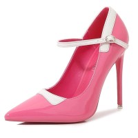 Pointed Toe Stiletto Heels French Maid Mary Janes Patent Pumps - Pink