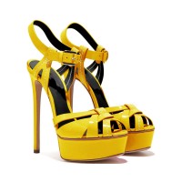 Italian Heels Ankle Straps Peep Toe Platform Patent Stiletto Sandals - Yellow