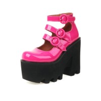 Chunky Heels Round Toe Ankle Buckle Straps Mary Janes Platforms Pumps - Pink