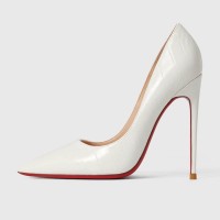 Pointed Toe 5 inches Stiletto Heels Leather Crocodile Embossed Classic Pumps - White
