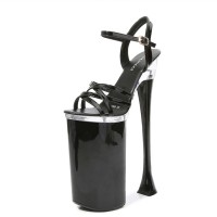 Peep Crosstied Toe Strange Slim Pointed Ultra Heels Ankle Buckle Straps Pumps - Black