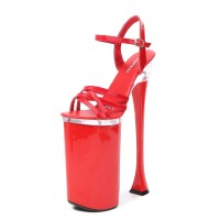 Peep Crosstied Toe Strange Slim Pointed Ultra Heels Ankle Buckle Straps Pumps - Red