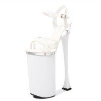 Peep Crosstied Toe Strange Slim Pointed Ultra Heels Ankle Buckle Straps Pumps - White