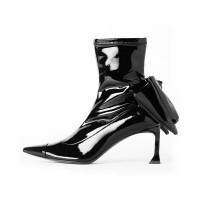 Pointed Toe Butterfly Knots Thin Heels Autumn Winter Boots  with Side Zipper - Black