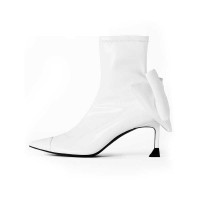 Pointed Toe Butterfly Knots Thin Heels Autumn Winter Boots  with Side Zipper - White
