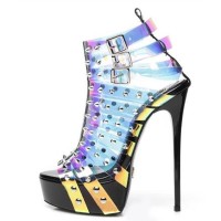 Peep Toe Gladiators Ankle Buckle Straps Stiletto Heels Platforms Rivets Pumps - Multicolor