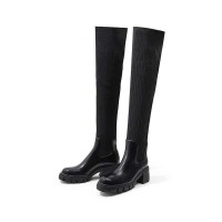 Round Toe Autumn Thigh High Socks Chelsea Boots - Black