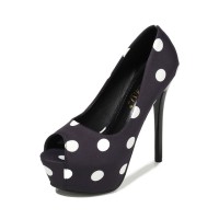 Peep Toe Stiletto Heels Polka Dots Platforms Pumps - Black