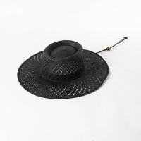 Fringed Wide Brim Raffia  Straw Ribbon Bowknot Summer Beach Panama Hat - Black