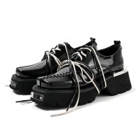 Square Toe Gothic Punk Style Lace Up Derby Style Creepers Loafers - Black