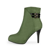 Round Toe Stiletto Heels Side Zipper Ankle Straps Boots - Army Green