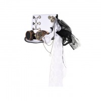 Steampunk Bowler Decorated Halloween Gothic Wedding Googles Hats - White