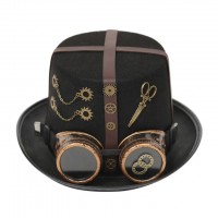 Steampunk Bowler Scissors Decorated Halloween Gothic Carnivale Googles Hats - Black
