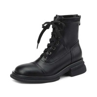 Round Toe Platforms LaceUp English Style Vintage Safari Boots with Back Zipper - Black