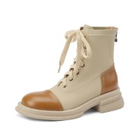 Round Toe Platforms LaceUp English Style Vintage Safari Boots with Back Zipper - Apricot Brown