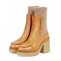 Chunky Heels Round Toe Socks Vintage Platforms Boots - Yellow