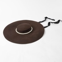 Flat Wool Brim Paris Style Beads Decorated Luxury Hat - Auburn