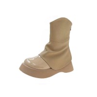 Round Toe Platforms Autumn Rain Boots with Back Zipper - Khaki