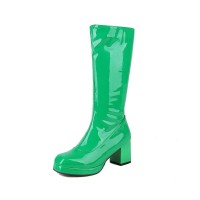 Round Toe Chunky Heels Side Zipper KneeHigh Rain Boots - Green