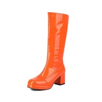 Round Toe Chunky Heels Side Zipper KneeHigh Rain Boots - Orange