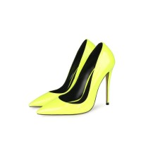 Pointed Toe Stiletto Heels Fluorescent Patent Pumps - Yellow