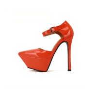 Pointed Toe Stiletto Heels Platforms Ankle Buckle Straps Mary Janes Dorsay Pumps - Orange