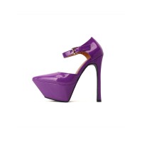Pointed Toe Stiletto Heels Platforms Ankle Buckle Straps Mary Janes Dorsay Pumps - Purple