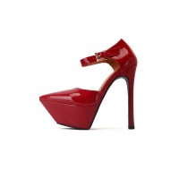 Pointed Toe Stiletto Heels Platforms Ankle Buckle Straps Mary Janes Dorsay Pumps - Red