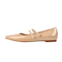 Pointed Toe Double Buckle Straps Mary Jane Elegant Flats - Beige