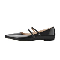 Pointed Toe Double Buckle Straps Mary Jane Elegant Flats - Black Blue