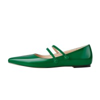 Pointed Toe Double Buckle Straps Mary Jane Elegant Flats - Green