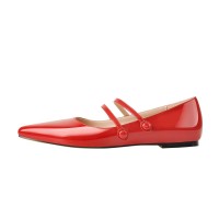 Pointed Toe Double Buckle Straps Mary Jane Elegant Flats - Red
