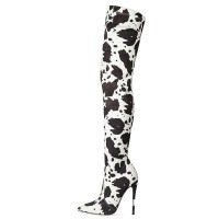 Pointed Toe Stiletto Heels Over The Knee Side Zipper Microfiber Boots - Black