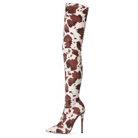 Pointed Toe Stiletto Heels Over The Knee Side Zipper Microfiber Boots - Brown