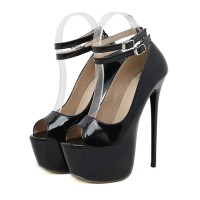 Peep Toe Stiletto Heels Ankle Buckle Straps Platforms Pumps Sandals - Black