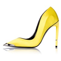 Pointed Toe Metal Decorated Stiletto Heels Leather Pumps - Yellow