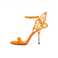 Peep Toe Stiletto Heels Butterfly Wings Dorsay Sandals - Orange