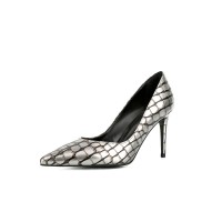 Pointed Toe Stiletto Heels Crocodile Pattern Pumps - Silver