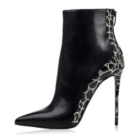 Pointed Toe Stiletto Heels Back Zipper Ankle High Booties - Black